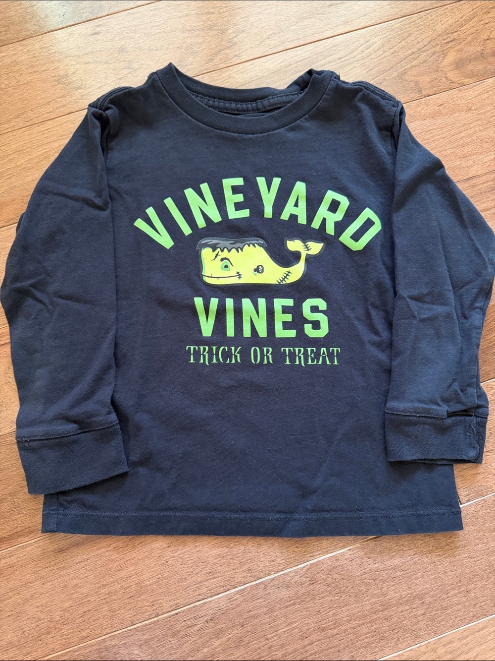 Vineyard Vines Black Long-Sleeve 'Trick or Treat' Tee with Neon Green Graphic